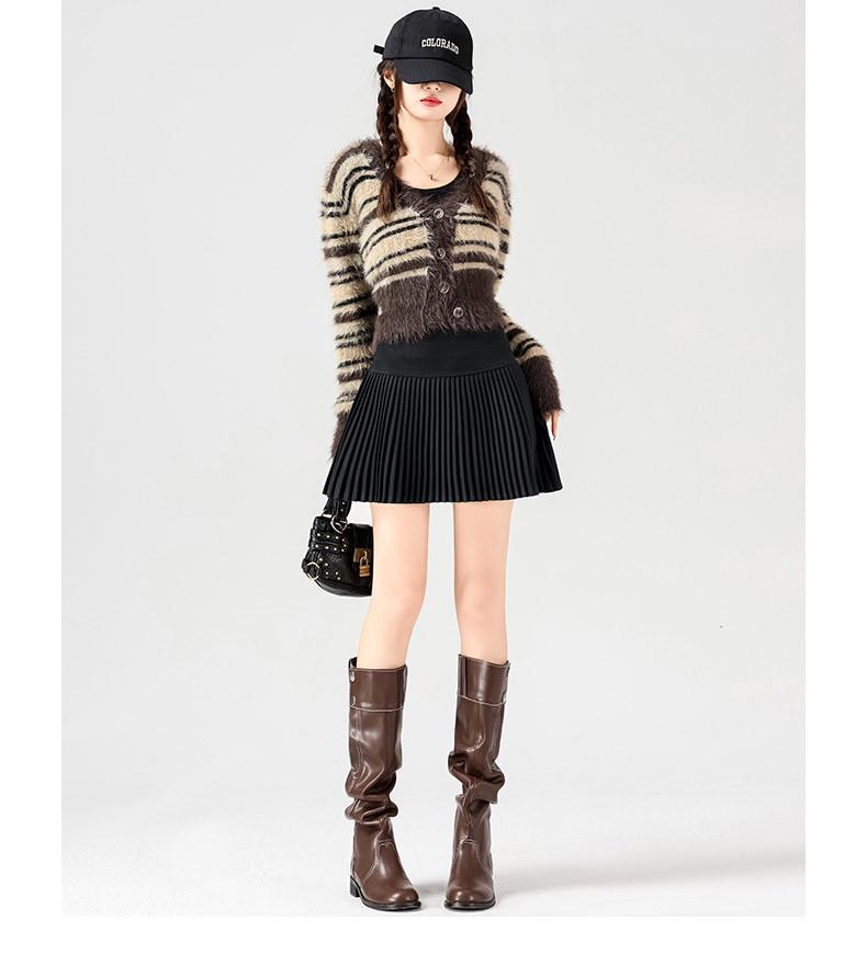 Women's A-Line Pleated Wool Skirt In Dark Gray - Retro College Style, High Waist, Plus Size, Slimming for Spring 2026