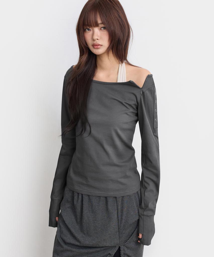 EUGGEN Open Slit Boat Neck Long Sleeve_Gray