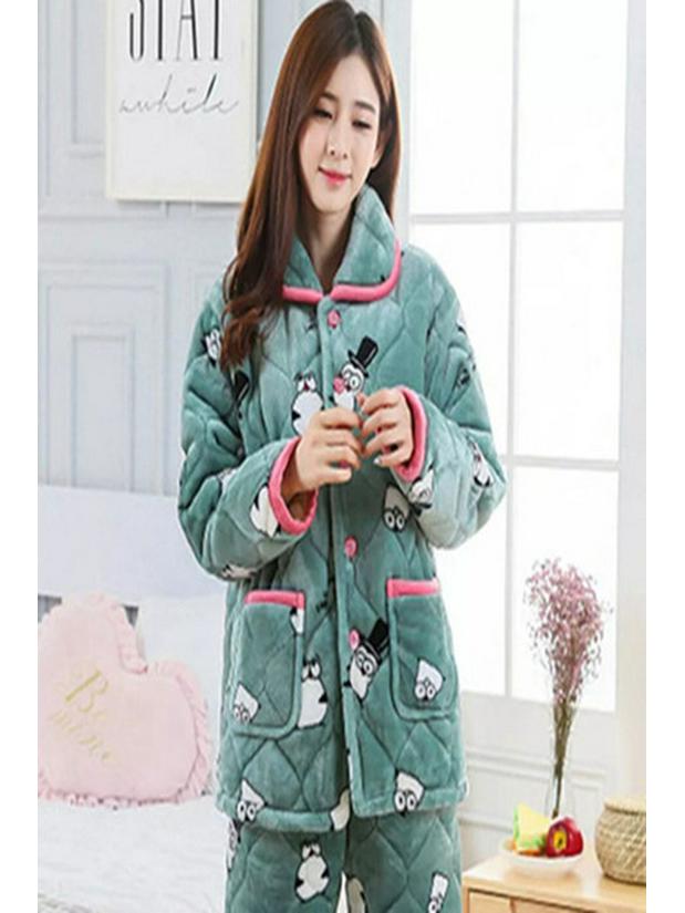 Women's Coral Fleece Flannel Pajamas: Warm, Thick, Quilted, Autumn/Winter Home Wear. Luxurious, Can Be Worn Outside.