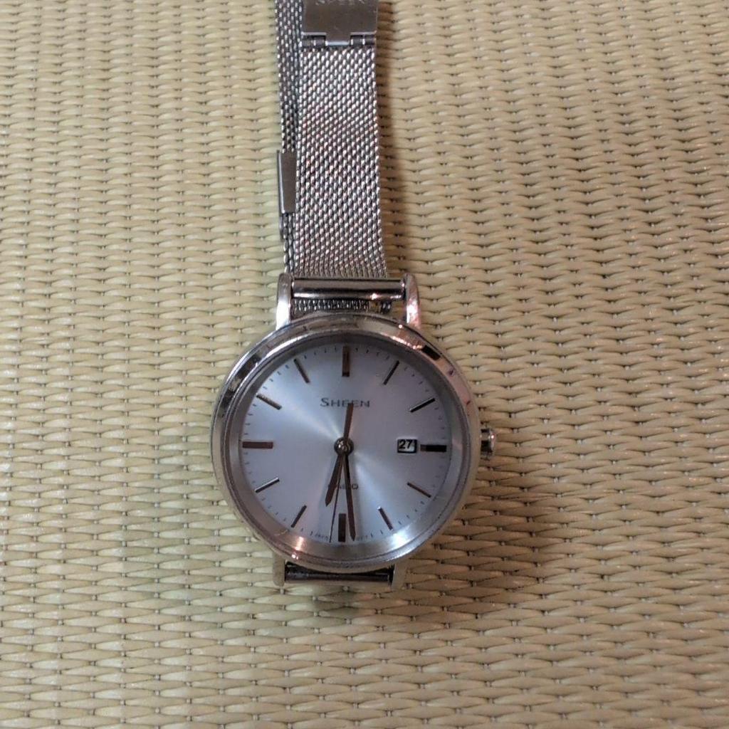 Used CASIO SHEEN Watch Silver Mesh Belt