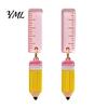 School Supplies Pendant Earrings 1 Pair Teacher for Women, Cute 2D Acrylic Crayon Pencil Backpack Youthful Look Fashion Accessories Number Alphabet