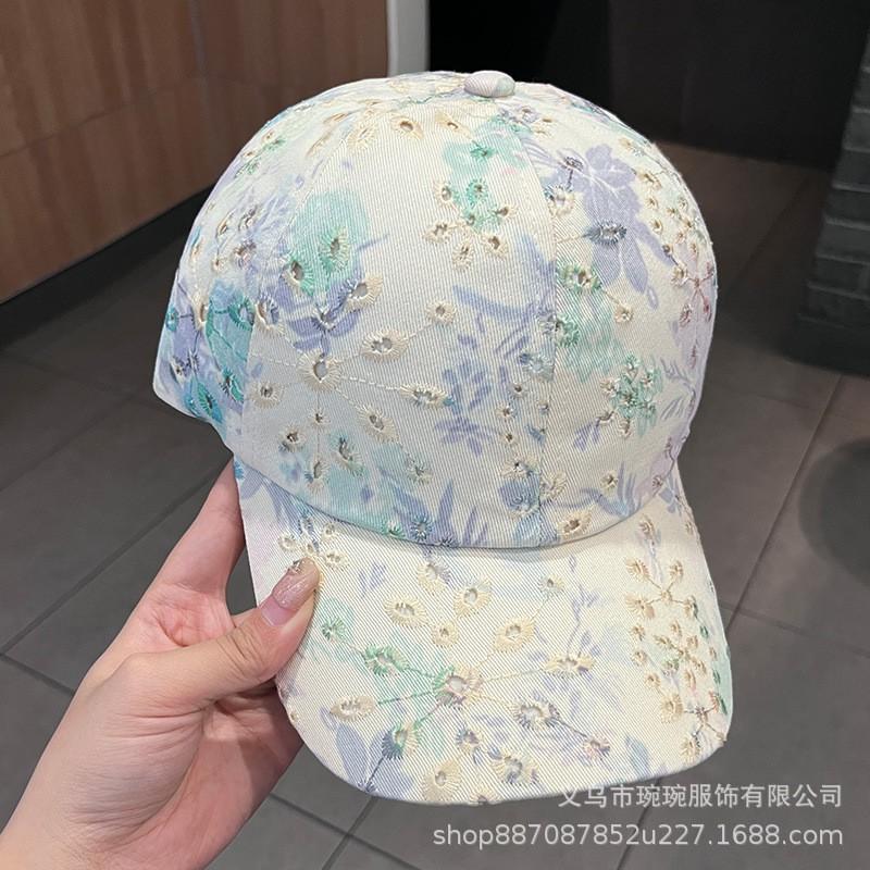 Womens Floral Embroidered Baseball Cap With Adjustable Fit - Sun Protection Hat In Cotton Stylish OL Fashion Accessory