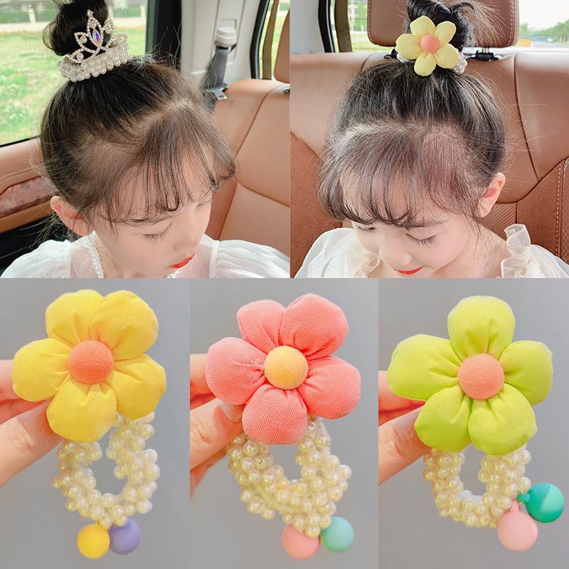 Princess Crown Pearl Hair Ties for Girls - Korean Style Bun and Ponytail Accessories