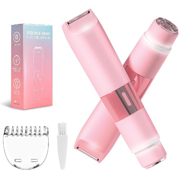 Bikini Trimmer for Women - 2 in 1 Painless Electric Razors for Women, IPX7 Waterproof Rechargeable LED Dual Head Electric Shaver for Lady Bikini