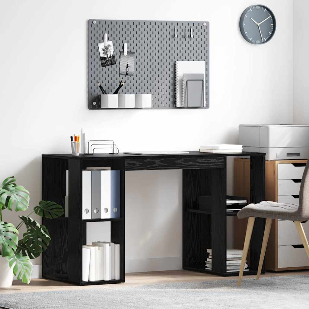 Desk with Shelf Black Oak Effect 130 x 50.5 x 75 cm