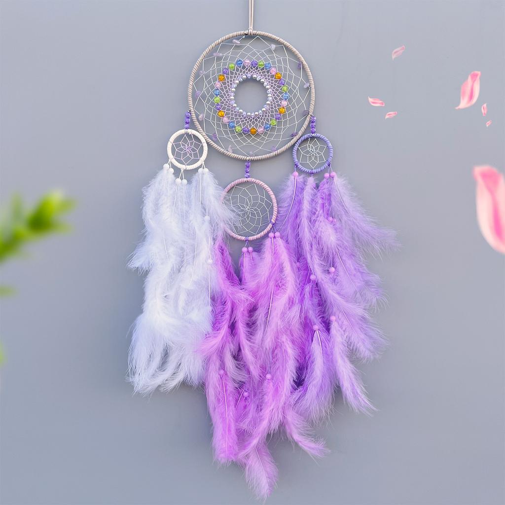 Colored feather dream catcher pendant, handmade wind chime, living room, bedroom, colorful pendant