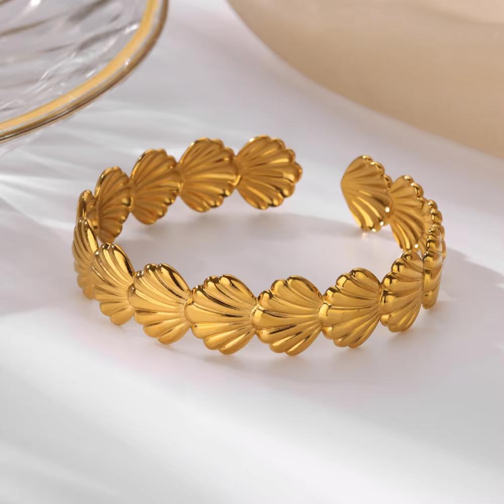 Stainless Steel Bracelet For Women Men Aesthetic Flower Leaf Bangle Opening Gold Color Geometric Bangles Bracelets Femme Jewelry