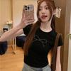 2024 Summer Women's Black Bow Crop Top - Hot Drill Slim Fit Trendy Short Sleeve T-shirt