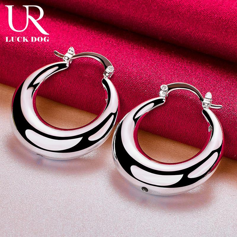 925 Sterling Silver Round Smooth U-shaped Large Ring Piercing Earrings Fashionable Wedding Jewelry