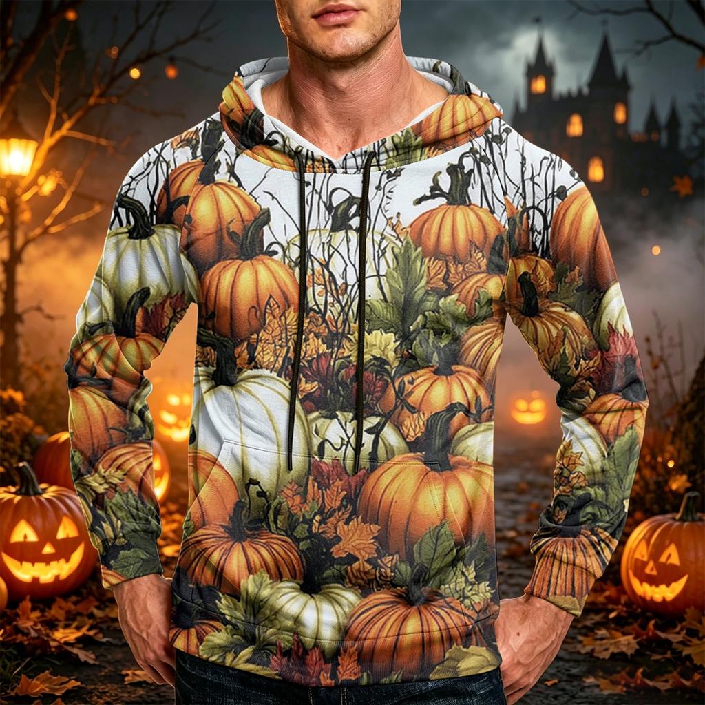 Men's Casual Loose Fit Hoodie with Pocket, Drawstring and Printed Design