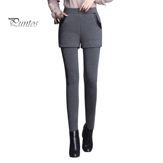 

Женские шорты с высокой талией, облегающие, устойчивые к холоду, теплые, повседневные брюки с карманами, из искусственной кожи, поддельные двухкомпонентные леггинсы L серый