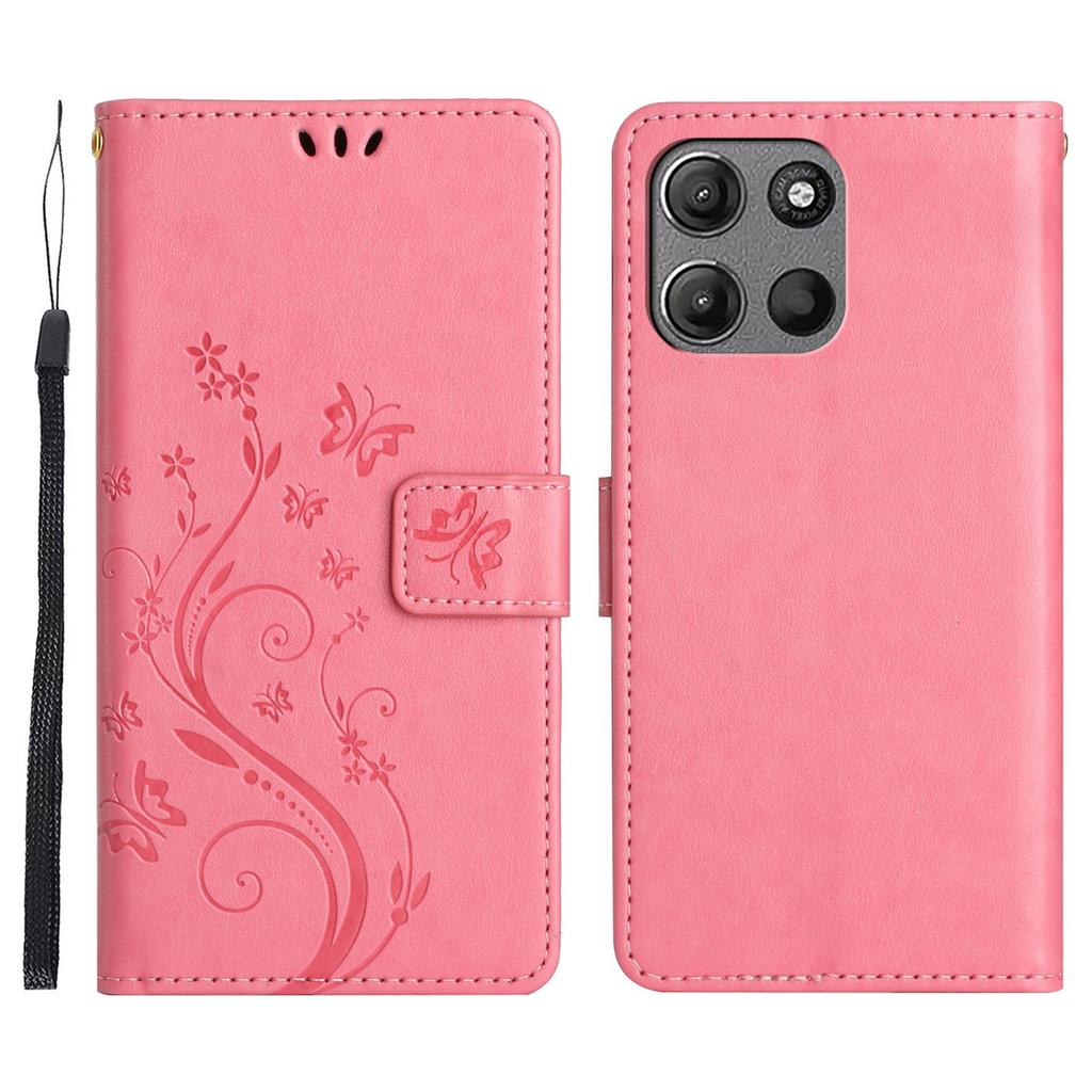 For Motorola Moto G (2026) 5G Leather Wallet Case Butterfly Flower Imprinted Phone Cover with Strap
