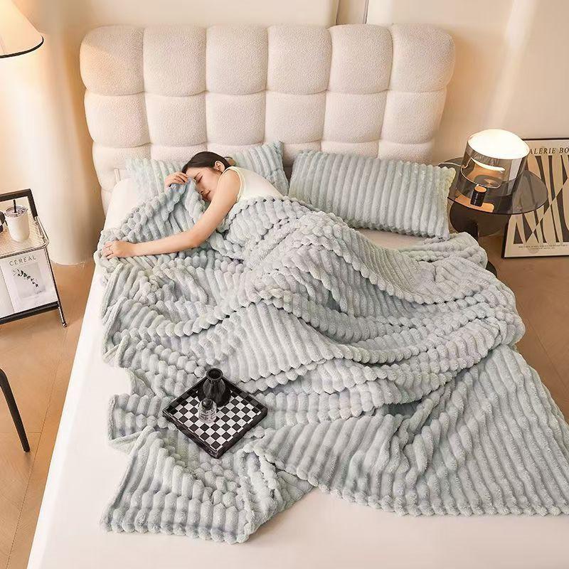 Luxury Soft Faux Rabbit Fur Throw Blanket Fluffy Warm Solid Color Plush Blanket for Sofa Bed Single Double Spring Autumn Plaid