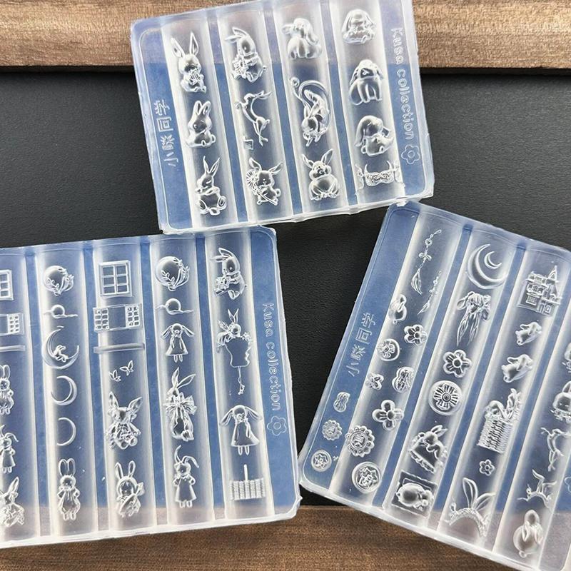 3 Pcs Silicone Nail Art Mold Cute Cartoon Rabbit Moon Cake Moon 3D Acrylic Flowers Nails Templates Diy Manicure Design Tools