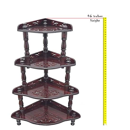 Gyönyörű fa nagy háromszintes asztal magassága 114,3 cm sarokállvánnyal kézzel készített