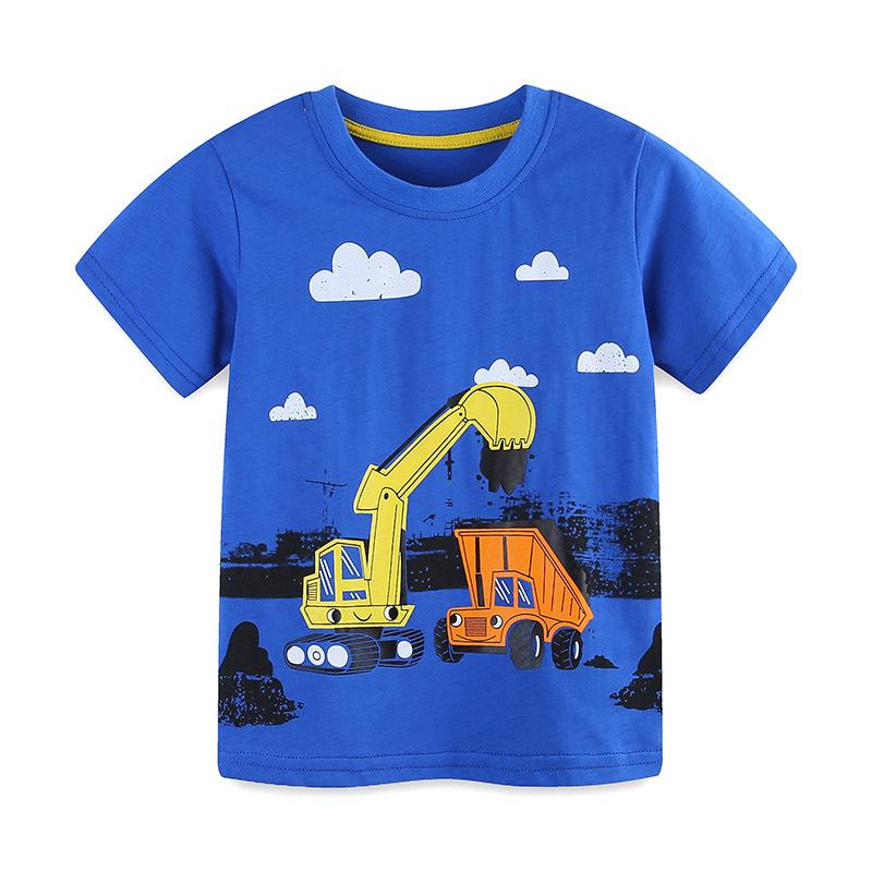 Boys  Cartoon Print Round Neck T-shirt - European & American Style, Summer 2025 5Y