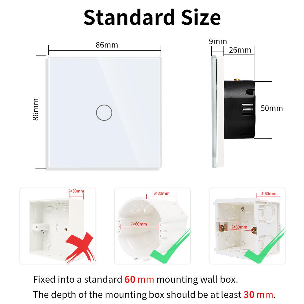 Bingoelec EU 1/2/3/4 Gang Switches Light Alexa Voice Control Touch Glass Wall Wireless WiFi Electrical Tuya Smart Switch