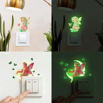 Cartoon Luminous Butterfly Fairy Bedroom Wall Sticker for Children's Room Switch Decoration