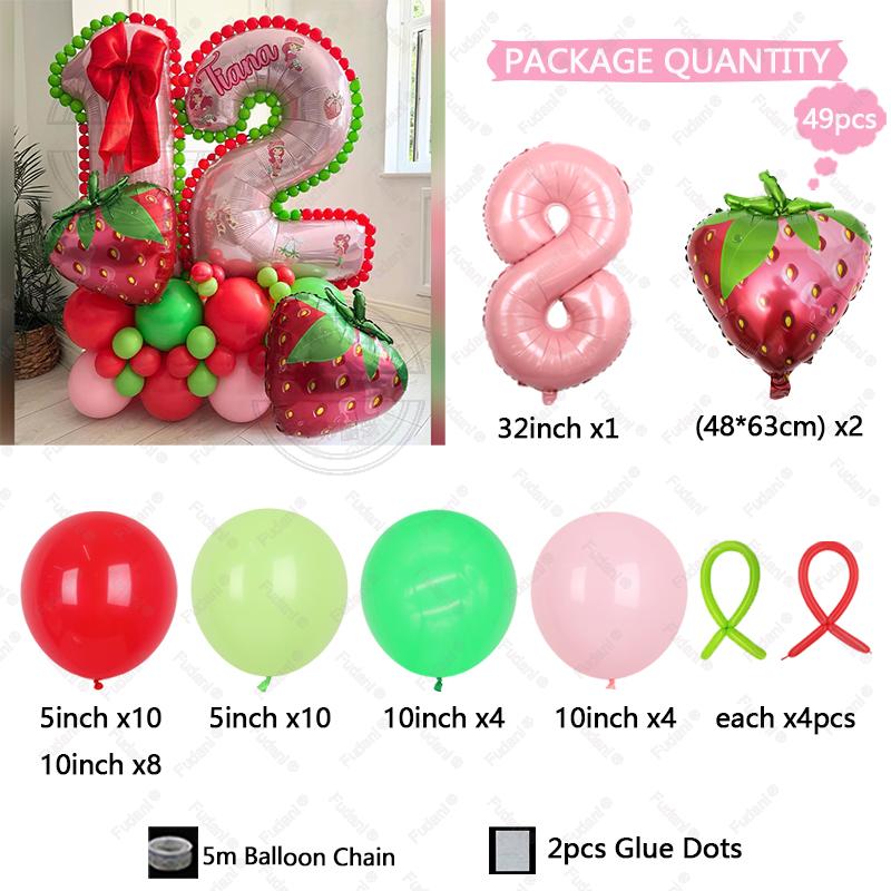 49pcs Strawberry Balloon Aluminum Foil Balloon Set with Colorful Latex Balloons for Birthday Party and Anniversary Decorations