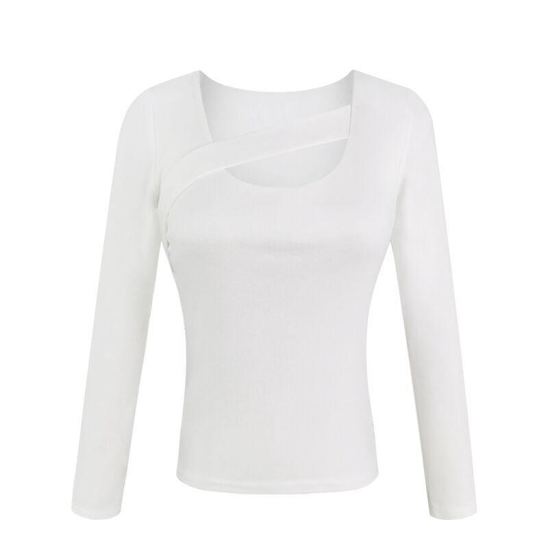 Autumn New Design Sense Careful Machine Hollow-out T-shirt Solid Color Matching Slim Slim Long Sleeve Top Female Tide