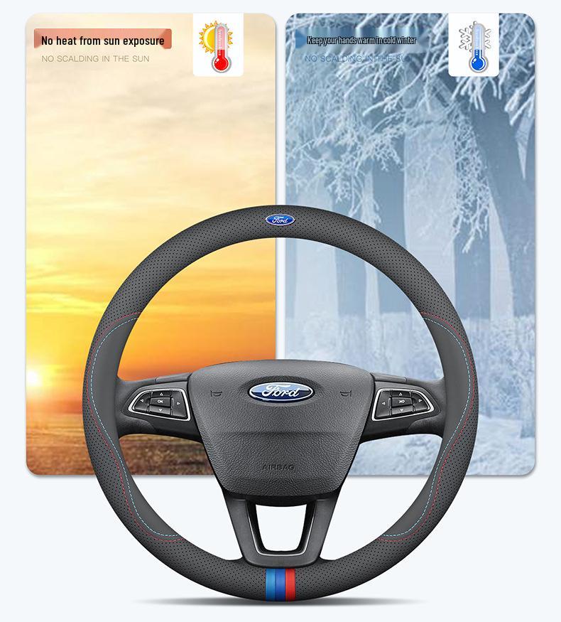 Ford Steering Wheel Cover: Genuine Leather for Mondeo, Edge, Kuga, Focus, Fiesta, Explorer, Mustang