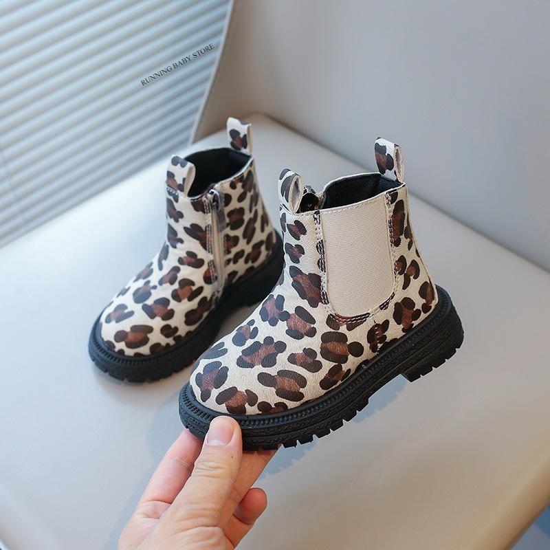 

Children s Short Boots Leopard Print Chelsea Boots Autumn Trend Runway Baby Platform Chimney Shoes for Kids Girl I08025 21 чорний
