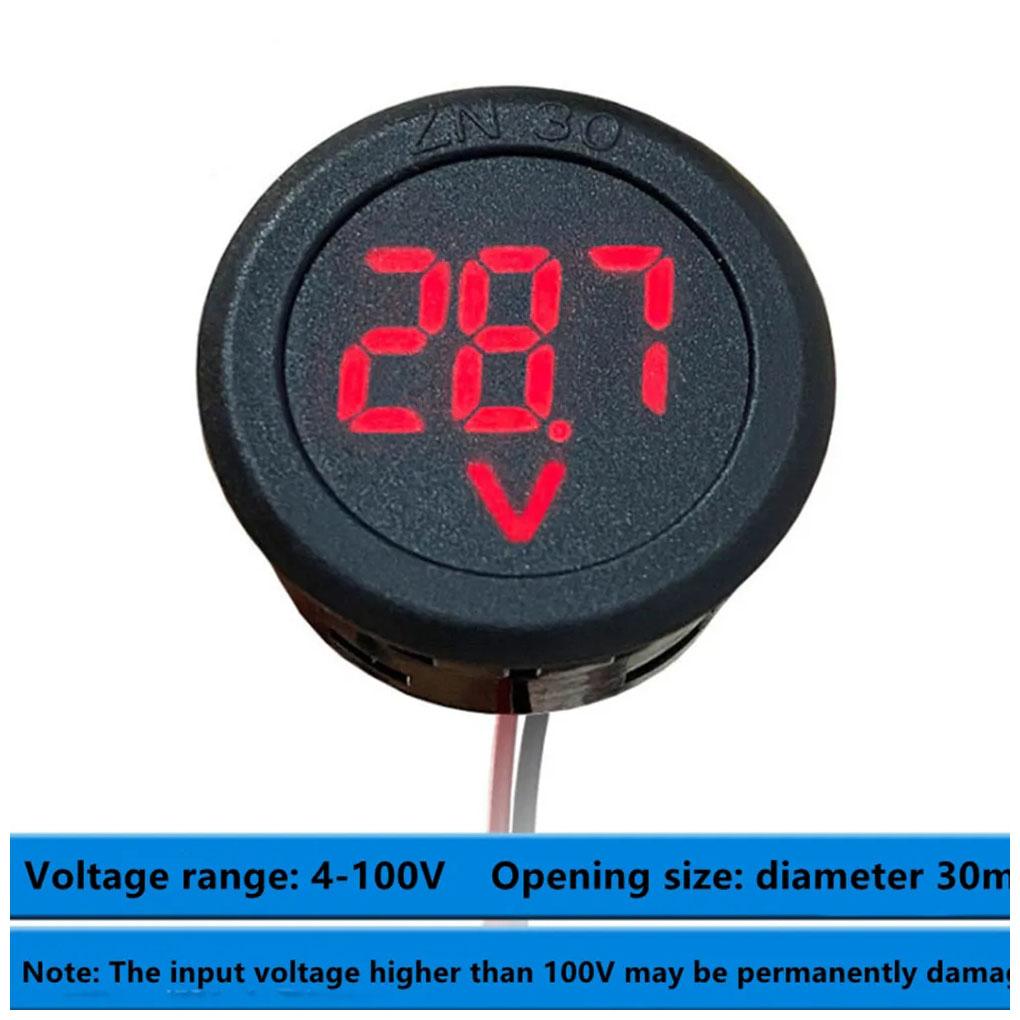 DC 4-100V LED Digital Display Round Two-wire Voltmeter DC Digital Car Voltage Current Meter Volt Detector Tester Monitor Pane