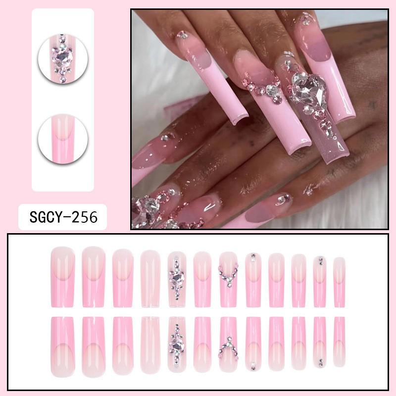 Sweet Heart Design Press-On Nails With Rhinestones French Tip Fake Women Daily Wear