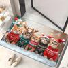 Festive Christmas Cats Printed Doormat, HD Non-Slip Microfiber Rug, Absorbent Machine Washable Pet Lover Door Carpet