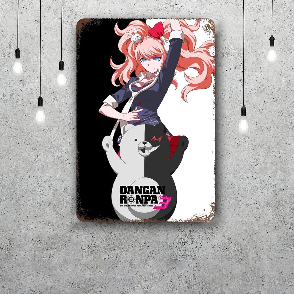 monokuma Cartoon Retro Vintage Tin Sign Poster Decorative Plaque Metal Plate Wall Decor