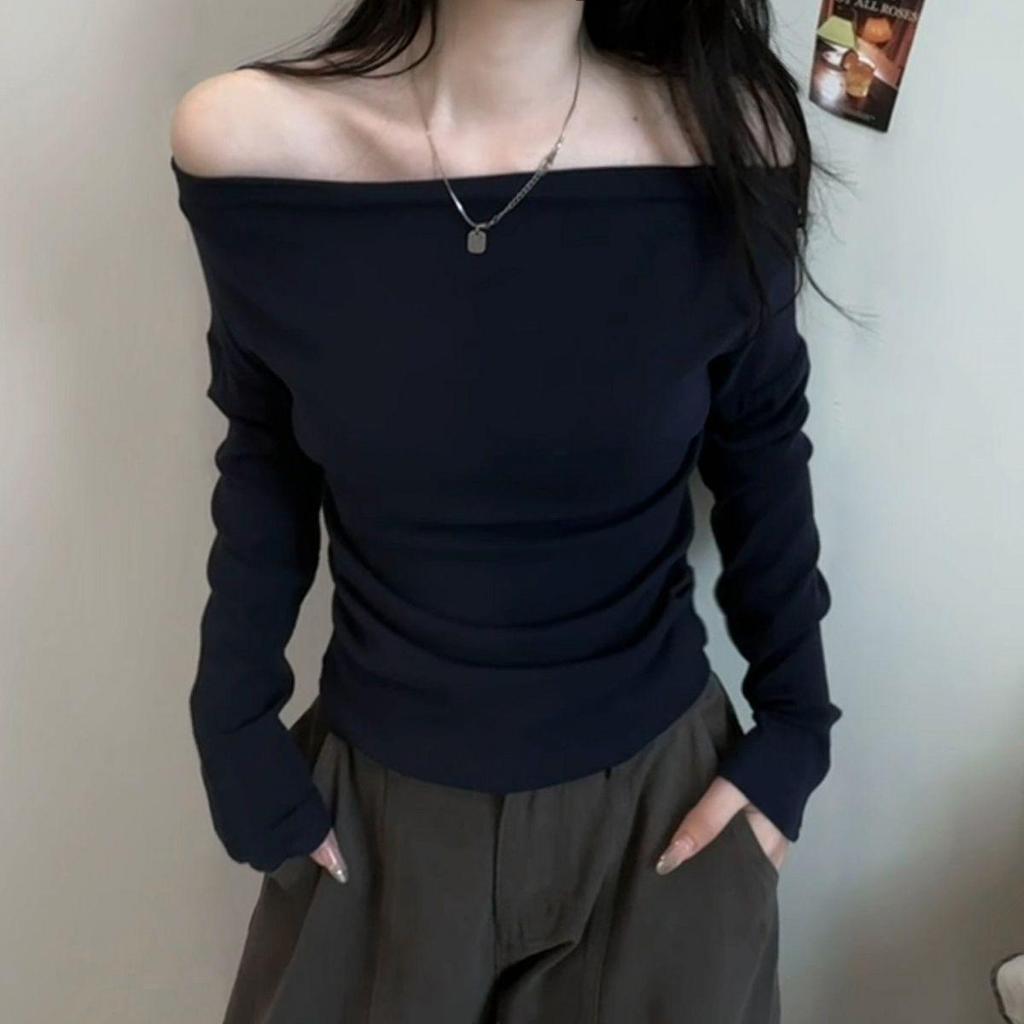 R6Q2025 Summer Stylish Korean Slimming One-Shoulder Long Sleeve Women's Top - Early Autumn Versatile Collection