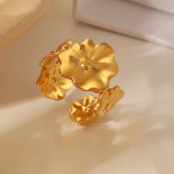 Elegant 18k Gold-Plated Stainless Steel Open Ring with Unique Korean Design