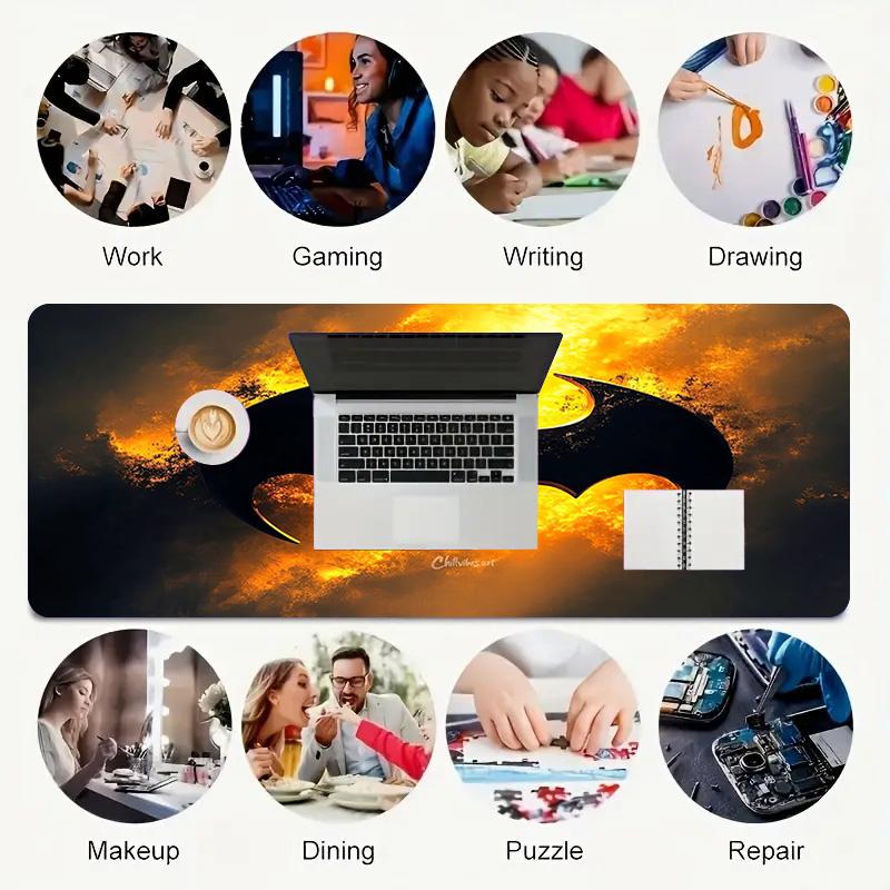 Batman Logo Xl Gaming Mouse Pad Nonslip Rubber Base Stitched Edge Waterproof Desk Mat For Pc Laptop Gamer Office Computer Accessories C92774