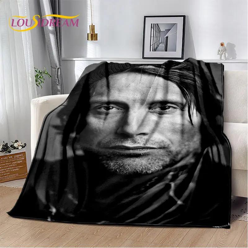 3D Mads Mikkelsen Schauspieler Star Weiche Plüschdecke, Flanelldecke Überwurfdecke für Wohnzimmer Schlafzimmer Bett Sofa Picknick Abdeckung Kinder