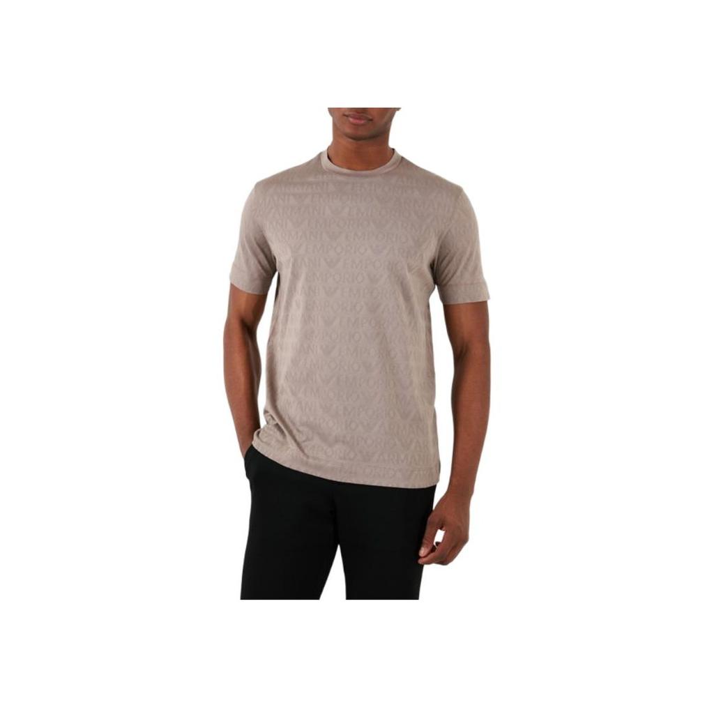 Emporio Armani Letter Print Pattern Round Neck Short Sleeve T-Shirt Men Tops Light-Brown 3D1TH5-1JORZ-0650
