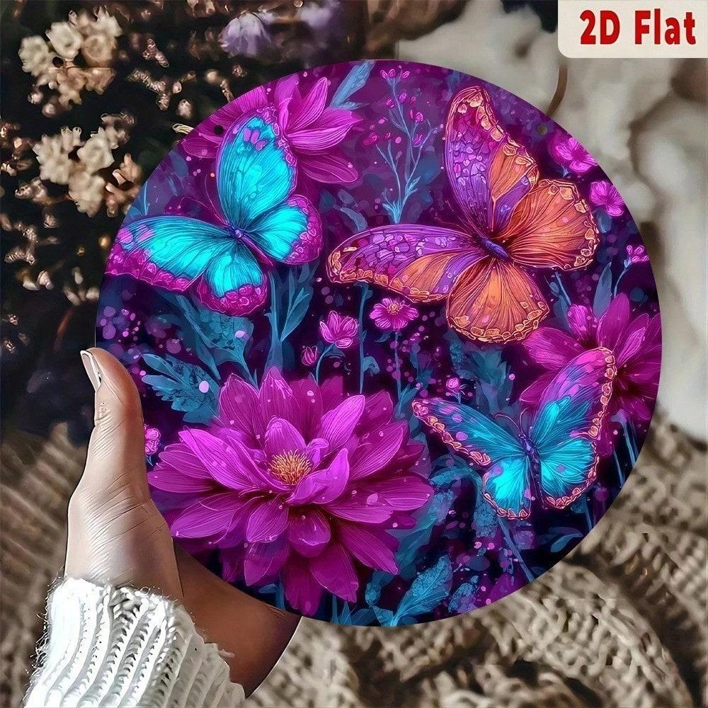 Butterfly and Purple Flower Wall Art, 2D Decorative Canvas Print for Home Decoration
