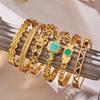 European and American Style Geometric Enamel Buckle and Zircon Flower Stainless Steel Bracelet Set