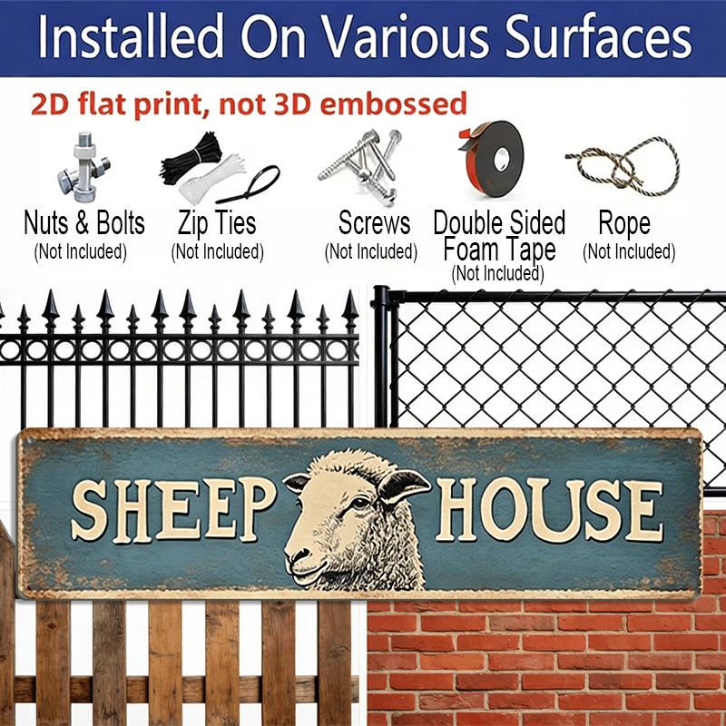 2D Flat, 1pc, 3.94 X 15.74 Inches Aluminum Decorative Sign -Vintage Sheep House Metal Sign -Farmhouse Wall Art Featuring Distressed Typography and