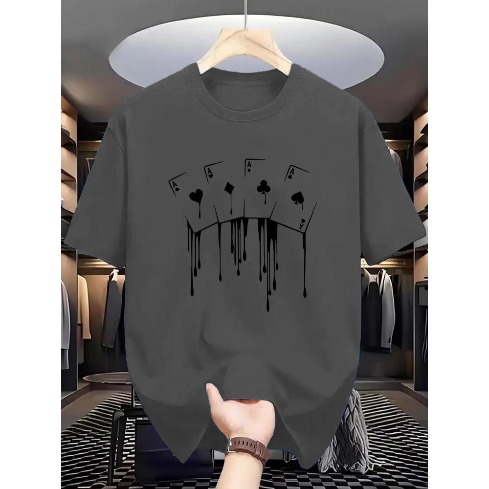 Summer Men's 100 Cotton Casual Loose Plus Size Poker Card Pattern Printed Sports Comfortable Round Neck Short Sleeve T-shirt