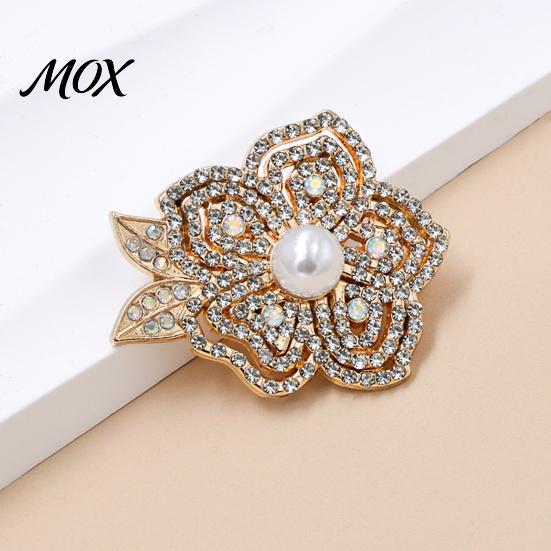 Strong Buckle Brooch Faux Pearl Rhinestone Flower Brooch, Women Girls Retro Floral Lapel Secure Clasp Pin, Decorative Badge Pin for Clothes