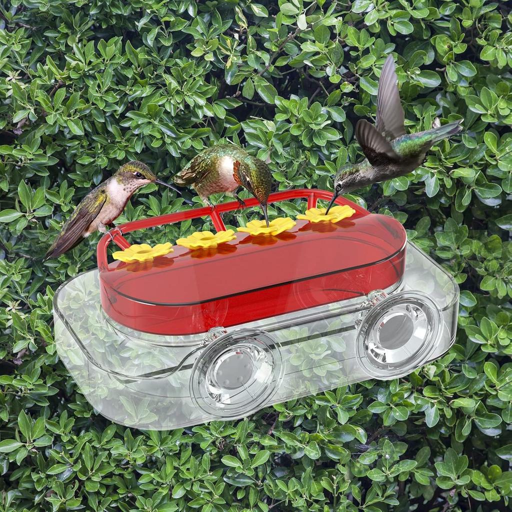 Alimentador de Beija-flor Redboat para Janela, Alimentador de Beija-flor com Ventosa Forte e 4 Portos de Alimentação, Alimentador de Beija-flor de Plástico Fácil de Limpar e Reabastecer