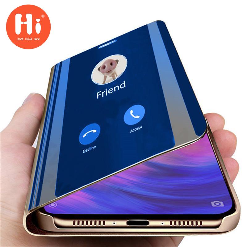 

Роскошный S-View Mirror Flip Кожаный чехол для телефона с полным кронштейном для Huawei Samsung Xiaomi Redmi iPhone