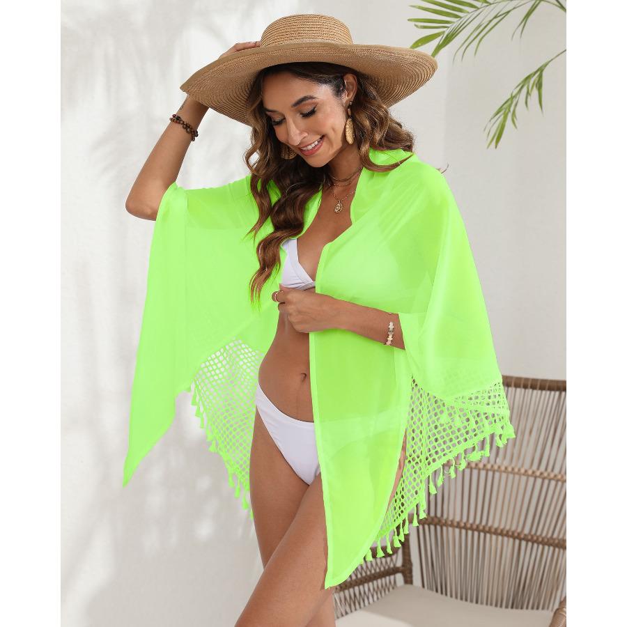 

Women s Long Beach Sarong - Flowy Chiffon Wrap Skirt with Tassel, One Piece Swimwear Cover Up 0997 One size fits all зелений