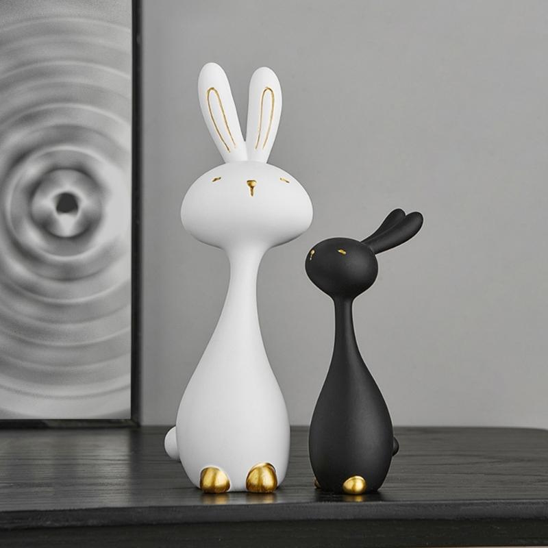 2Pcs Festives Resin Rabbit Ornaments for Easter Home Decors Spring Holiday Animal Figurine for Gift Giving and Decoration