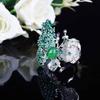Natural Chalcedony Jewelry Set Butterfly Necklace Open Ring Green Earrings Women Elegant Design