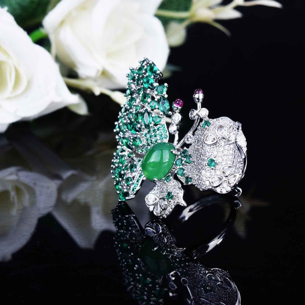 Natural Chalcedony Jewelry Set Butterfly Necklace Open Ring Green Earrings Women Elegant Design