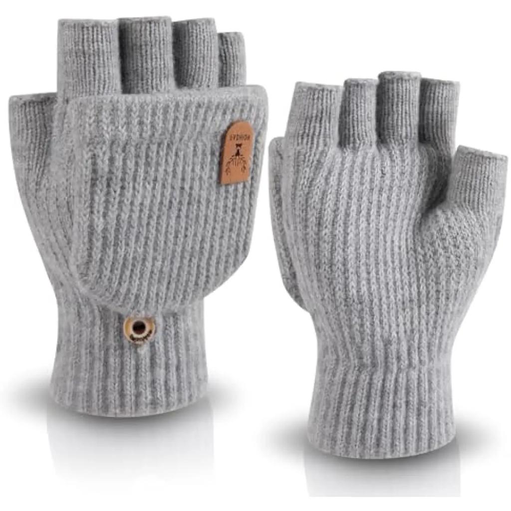 Women Winter Half Finger Thick Warm Gloves, Fashion Plush Flip Knitted Gloves Suitable For Outdoor Sports