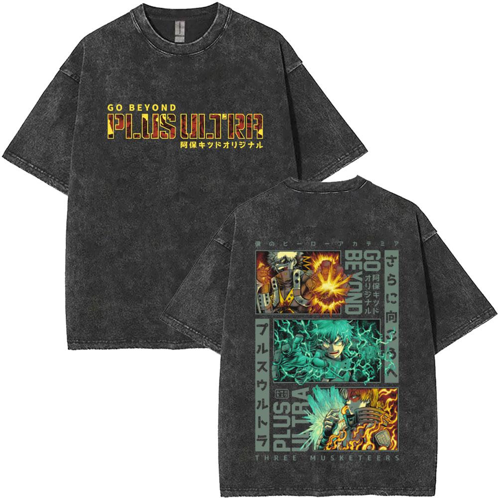Washed Vintage Anime My Hero Academia T Shirt Todoroki Shoto Bakugou Katsuki Midoriya Izuku Deku Tshirt Men Oversized Tshirts S