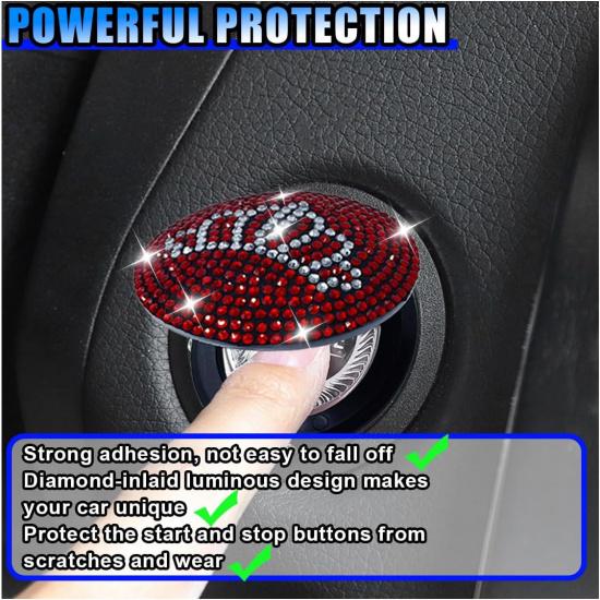 Bling Car Push to Button Cover, Rhinestone Ignition Button Protective Cap, Diamond Engine Start Button Stickers, Universal Car Interior Decor