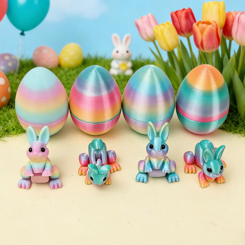 Kids Childrens 4pcs Cute 3D Printed Rabbit Egg Playset with Mini Bunny Surprise Egg for Easter Party Favors Birthdays Gift Presents Goodies Filler